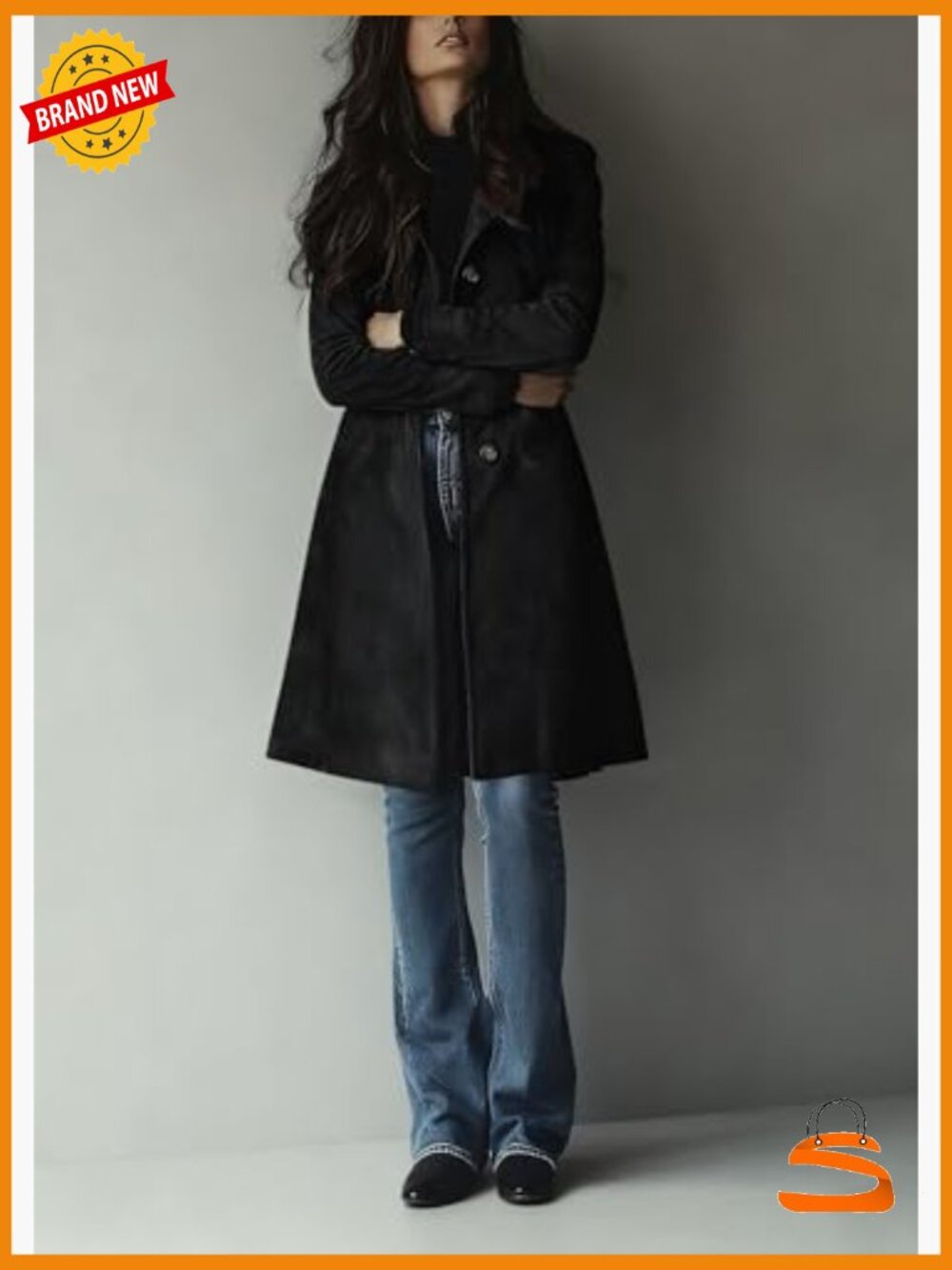 Faux Suede Trench Coat Long Sleeve Notch Lapel Overcoat with Pockets - Picture 4 of 7